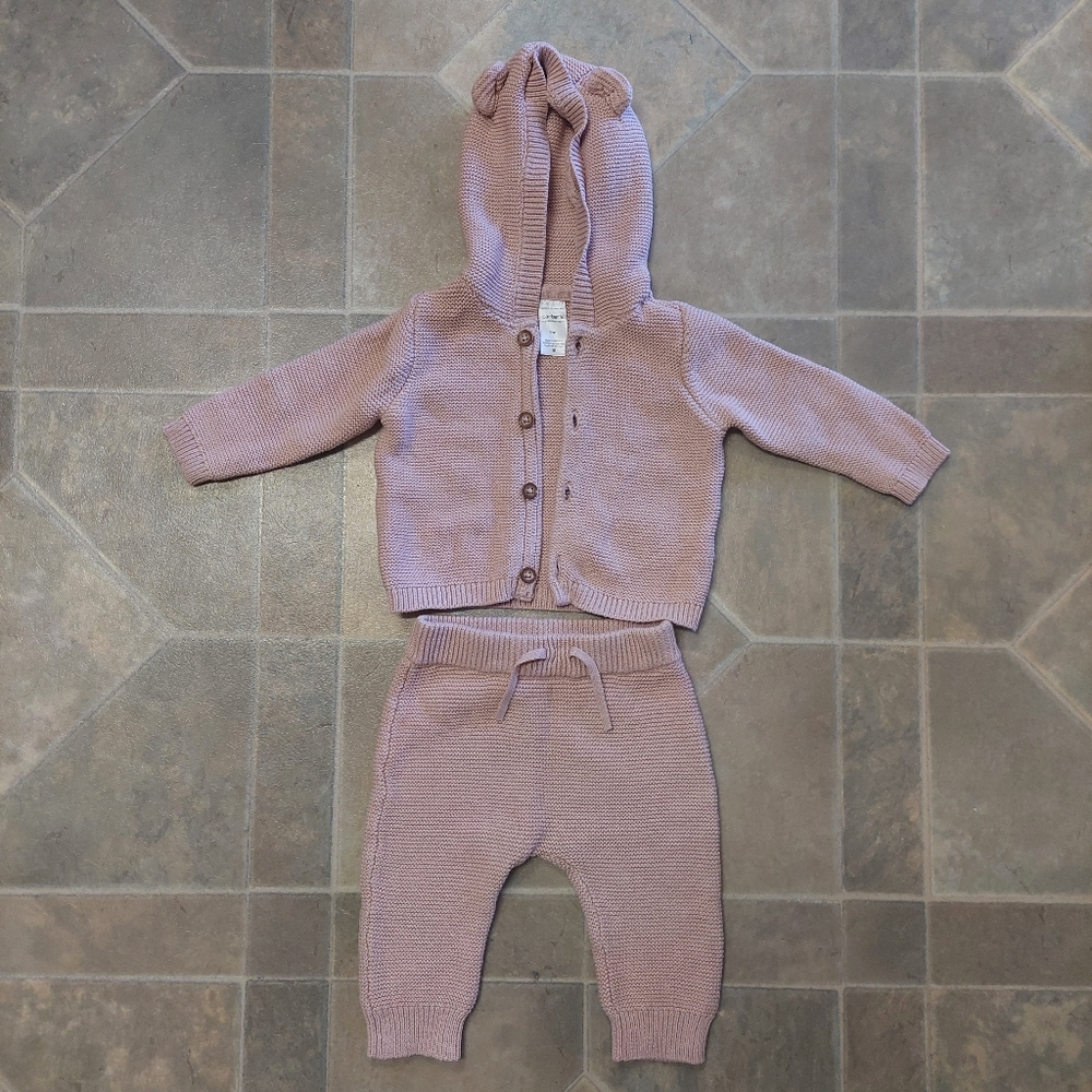 Carter's Baby Long Sleeve Hooded Sweater & Pants Cotton Acrylic Size 9m NEW